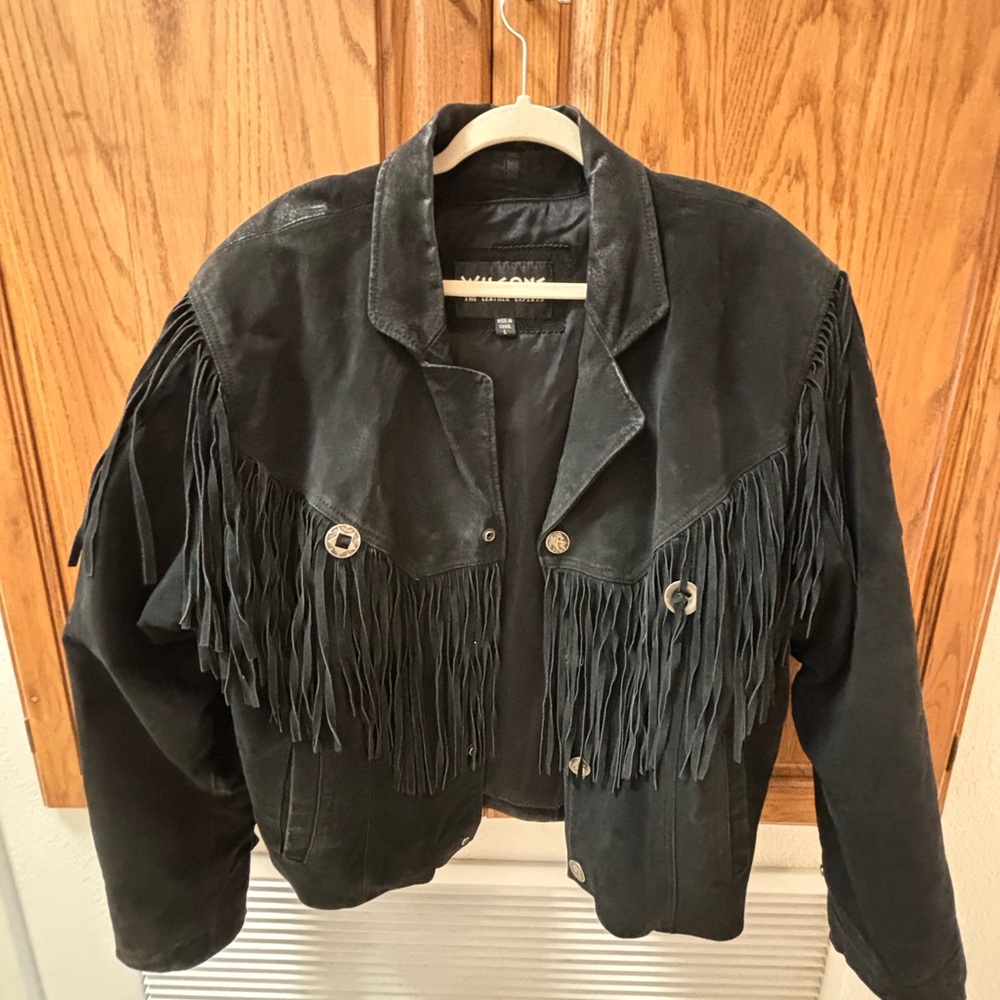 Wilson’s Learher Vintage Black Fringe Jacket Large